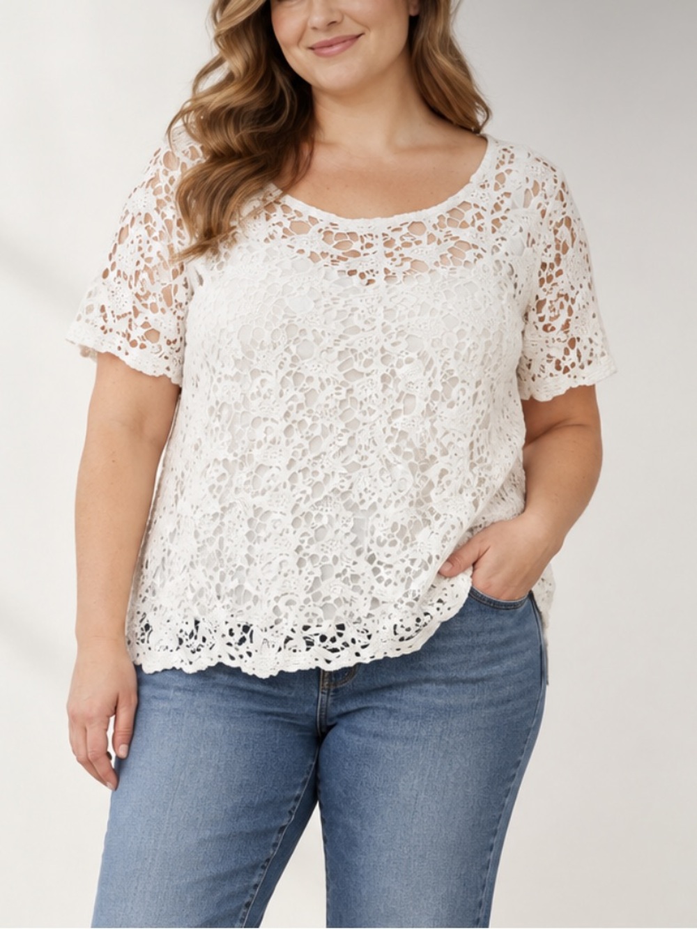 INC WHITE DETAILED SHORT SLEEVE TOP